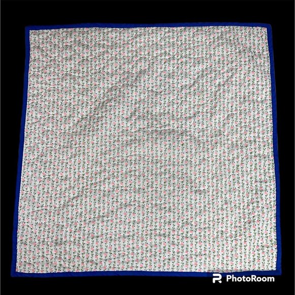Vintage Handmade Baby Quilt Throw Blanket Pink Blue Hearts Floral Cottage 43x43 - Picture 2 of 8
